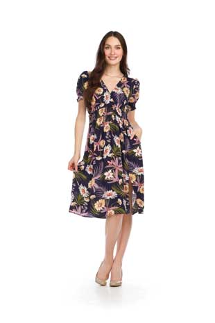PD-16579 - FLORAL PUFF SLEEVE DRESS WITH ELASTIC WAIST - Colors: AS SHOWN - Available Sizes:XS-XXL - Catalog Page:16 